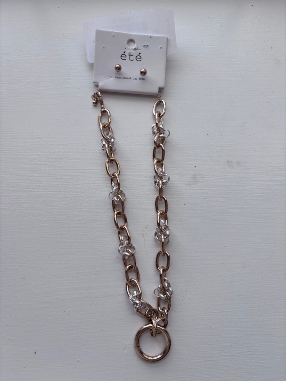 Gold Chain Necklace with Clear Crystal Accents